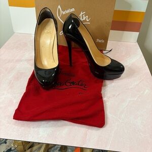 🔥 Christian Louboutin Bianca 140 Patent Calf Black Heels, orig box & dust cover